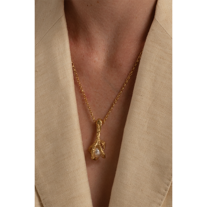 Gold Spotted Owlet Pearl and Claw Necklace