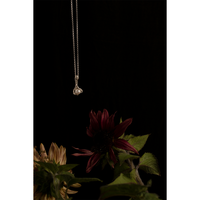 Silver Spotted Owlet Pearl and Claw Necklace