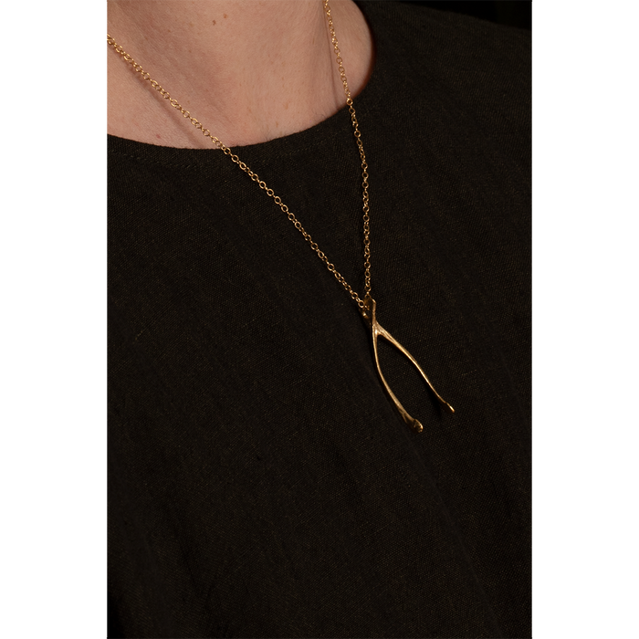 Gold Partridge Wishbone Necklace