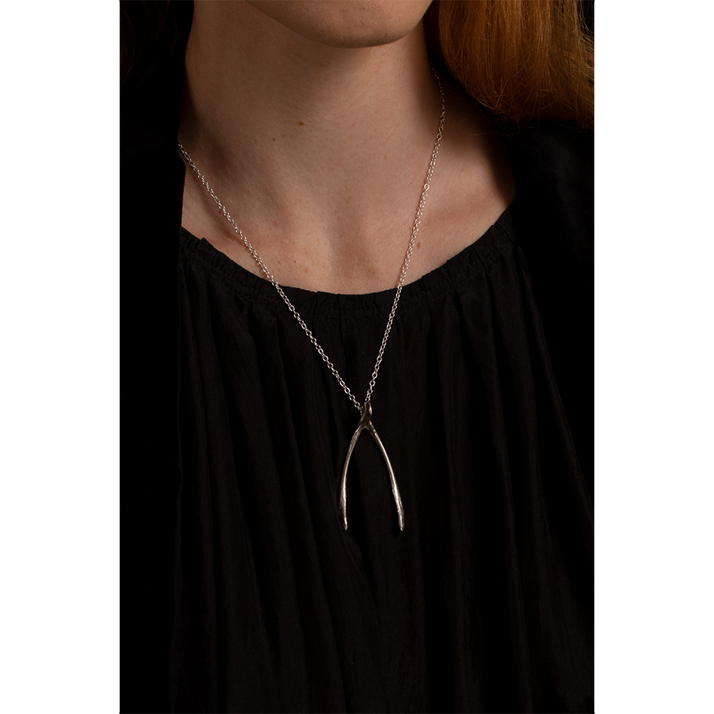 Silver online wishbone necklace